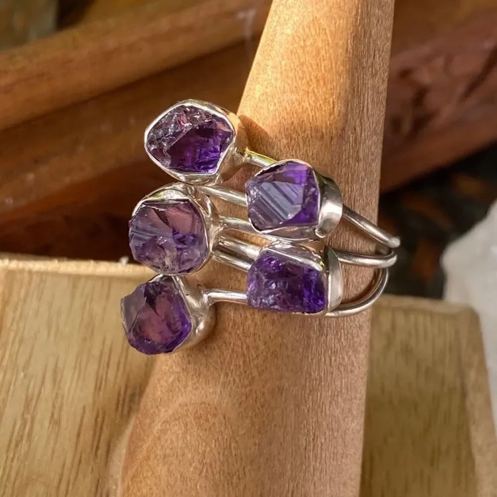 Amethyst Rough sterling silver Ring size 8 adjustable